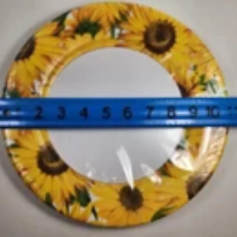 NEW Caspari Sunflowers Round Dinner Plates 3 Packs of 8 = 24 Coated Plates USA